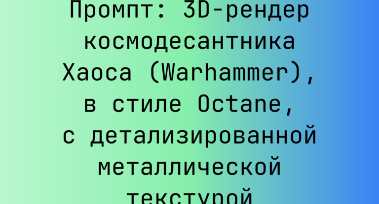 Промпт: 3D-рендер космодесантника Хаоса (Warhammer), в стиле Octane, с детализированной металлической текстурой