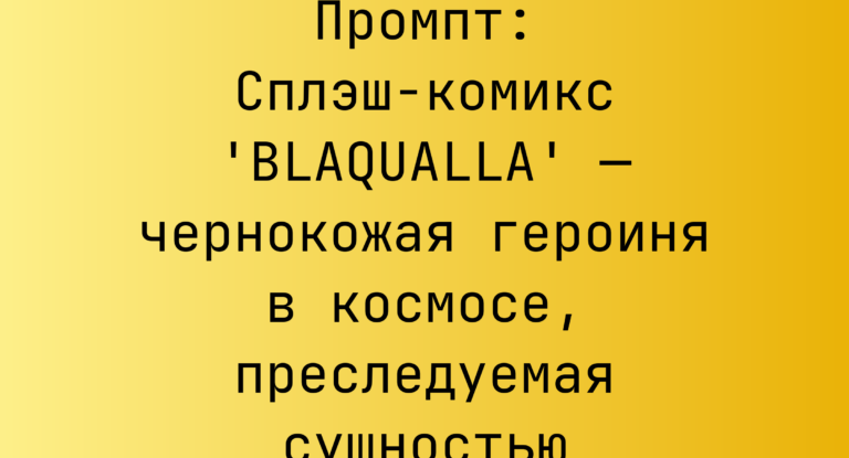 Промпт: Сплэш-комикс ‘BLAQUALLA’ — чернокожая героиня в космосе, преследуемая сущностью