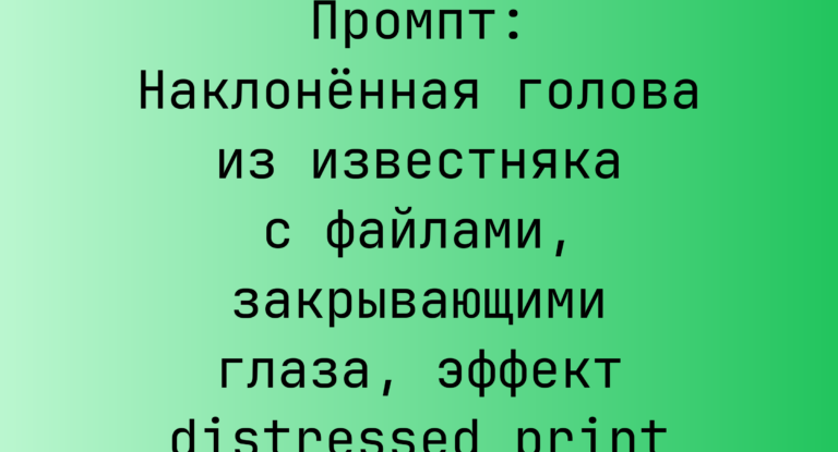 Промпт: Наклоненная голова из известняка с файлами, закрывающими глаза, эффект distressed print