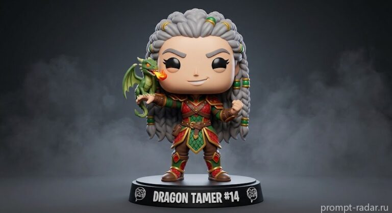 Промпт: Funko Pop — укротитель драконов с серыми косами на базе #14
