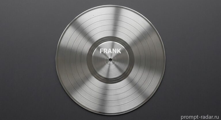 Промпт: топ-даун студийный снимок серебряного диска FRANK
