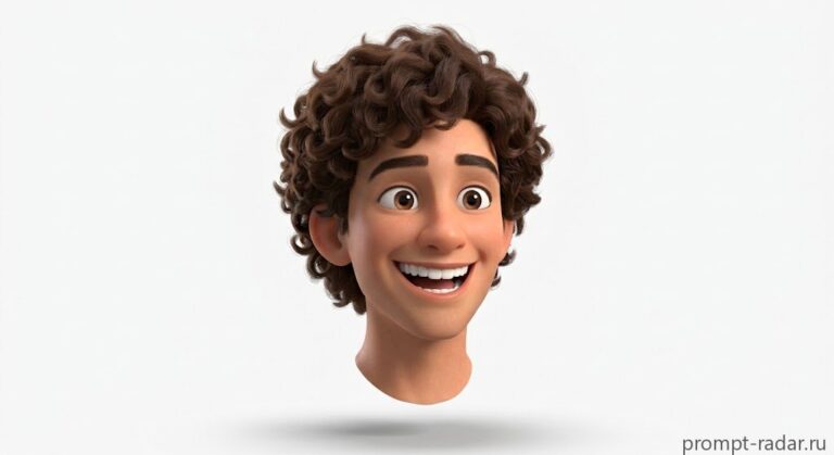 Промпт: Плавающая 3D голова молодого мужчины в Pixar-стиле
