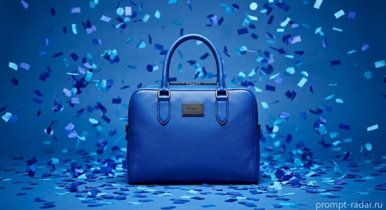 Промпт: Прямоугольная голубая сумка Lanvin на фоне синего конфетти