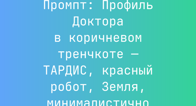 Промпт: Профиль Доктора в коричневом тренчкоте — ТАРДИС, красный робот, Земля, минималистично