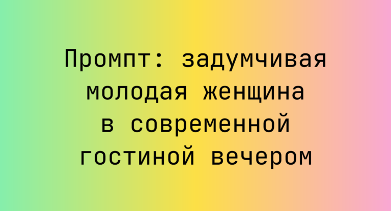 Промпт: задумчивая молодая женщина в современной гостиной вечером