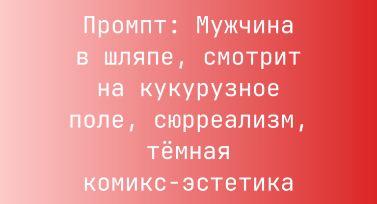 Промпт: Мужчина в шляпе, смотрит на кукурузное поле, сюрреализм, темная комикс-эстетика