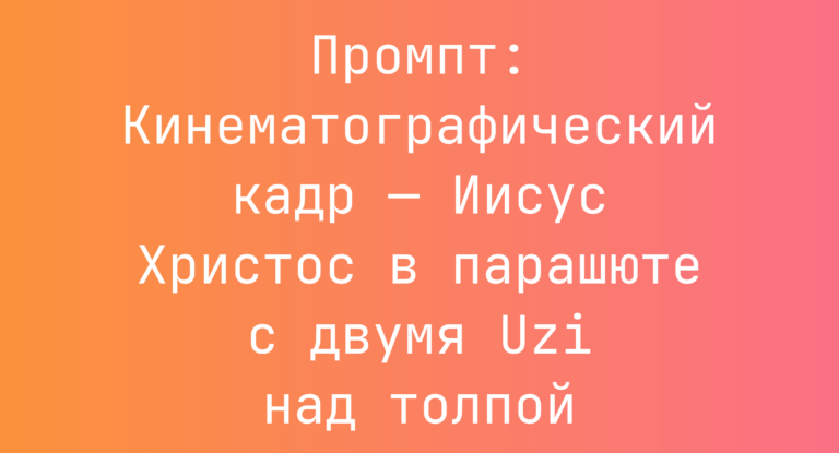 Промпт: Кинематографический кадр — Иисус Христос в парашюте с двумя Uzi над толпой