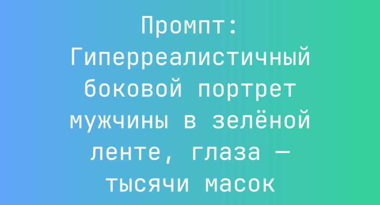 Промпт: Гиперреалистичный боковой портрет мужчины в зеленой ленте, глаза — тысячи масок