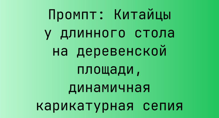 Промпт: Китайцы у длинного стола на деревенской площади, динамичная карикатурная сепия