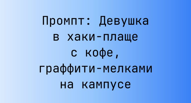 Промпт: Девушка в хаки-плаще с кофе, граффити-мелками на кампусе