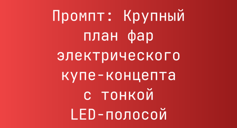 Промпт: Крупный план фар электрического купе-концепта с тонкой LED-полосой