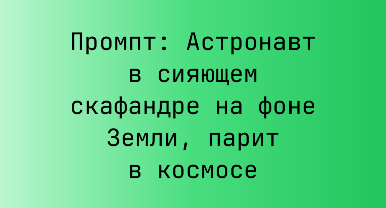 Промпт: Астронавт в сияющем скафандре на фоне Земли, парит в космосе