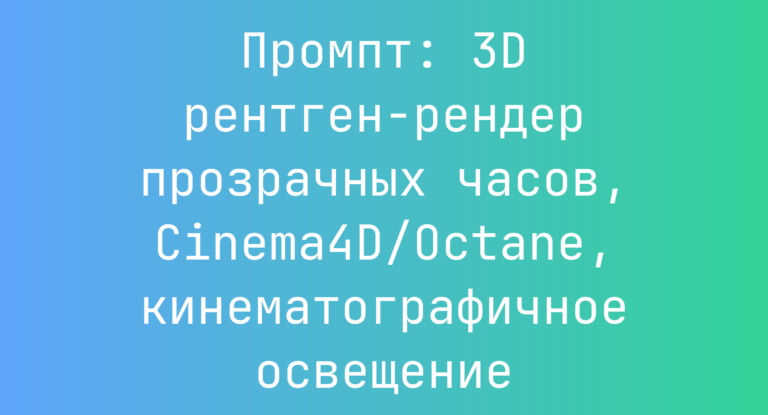 Промпт: 3D рентген-рендер прозрачных часов, Cinema4D/Octane, кинематографичное освещение