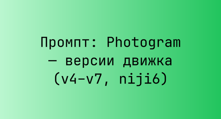 Промпт: Photogram — версии движка (v4–v7, niji6)