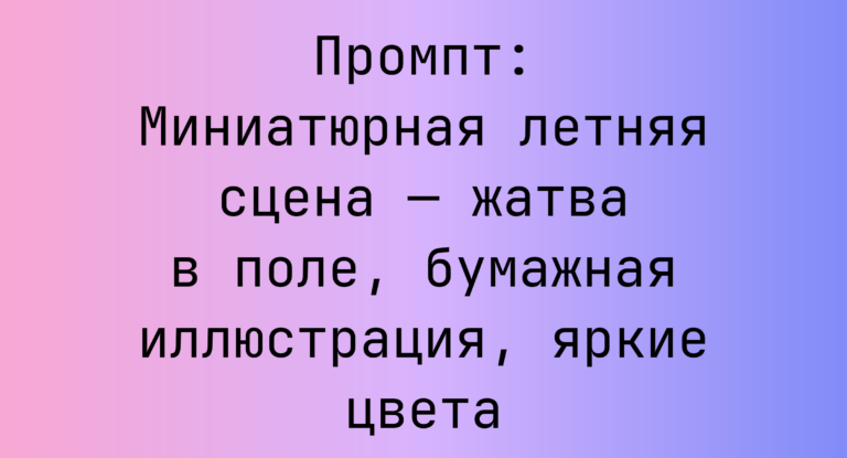Промпт: Миниатюрная летняя сцена — жатва в поле, бумажная иллюстрация, яркие цвета
