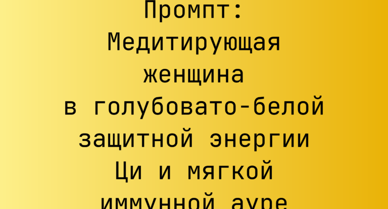 Промпт: Медитирующая женщина в голубовато-белой защитной энергии Ци и мягкой иммунной ауре