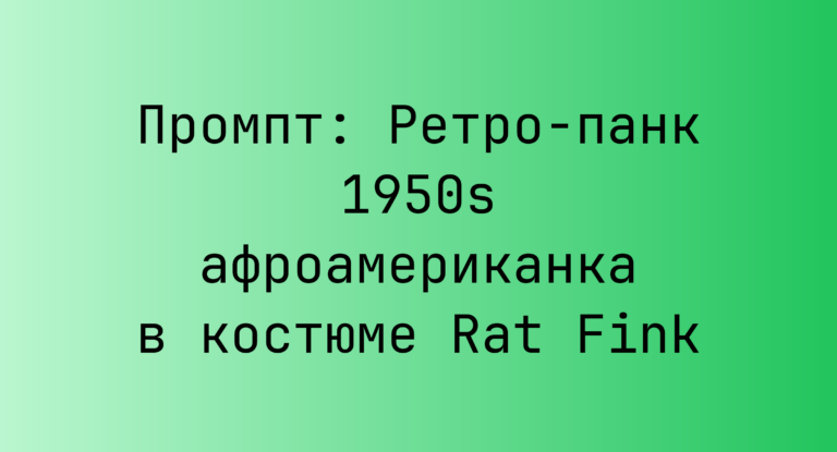 Промпт: Ретро-панк 1950s афроамериканка в костюме Rat Fink