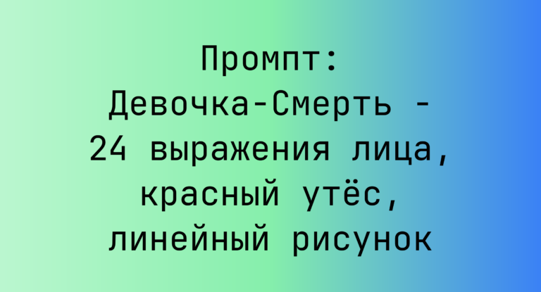 Промпт: Девочка-Смерть – 24 выражения лица, красный утес, линейный рисунок