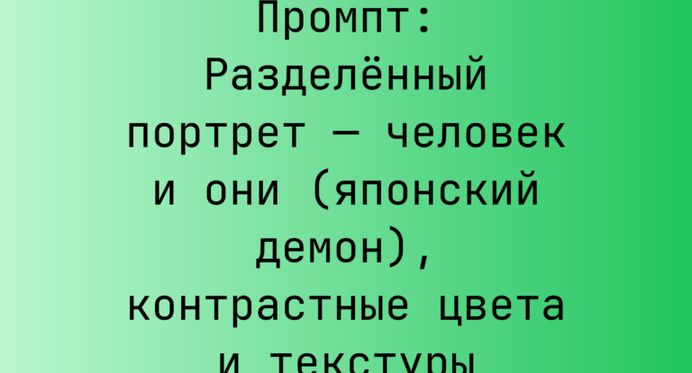 Промпт: Разделенный портрет — человек и они (японский демон), контрастные цвета и текстуры