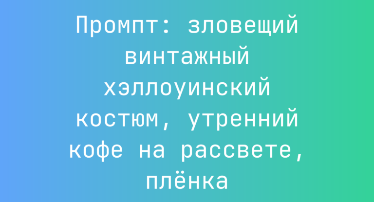 Промпт: зловещий винтажный хэллоуинский костюм, утренний кофе на рассвете, пленка