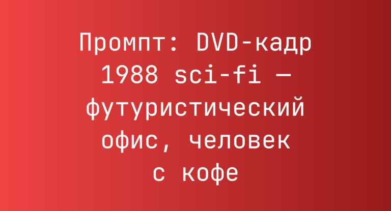 Промпт: DVD-кадр 1988 sci‑fi — футуристический офис, человек с кофе