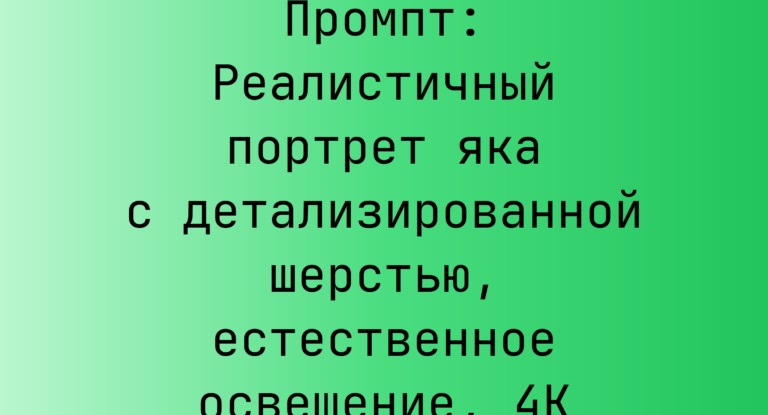 Промпт: Реалистичный портрет яка с детализированной шерстью, естественное освещение, 4K