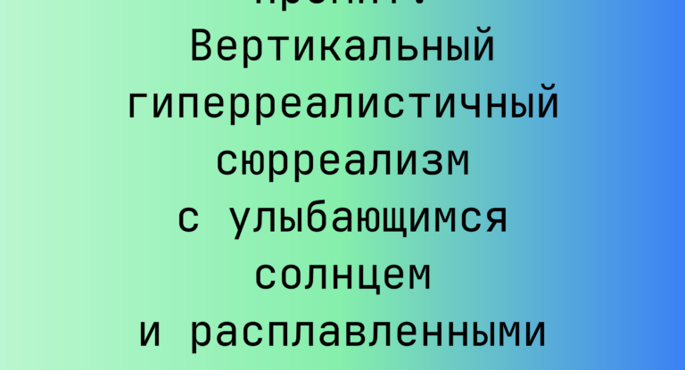 Промпт: Вертикальный гиперреалистичный сюрреализм с улыбающимся солнцем и расплавленными головами