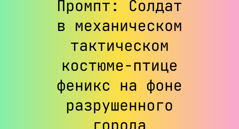 Промпт: Солдат в механическом тактическом костюме-птице феникс на фоне разрушенного города