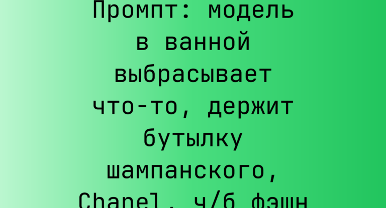 Промпт: модель в ванной выбрасывает что-то, держит бутылку шампанского, Chanel, ч/б фэшн