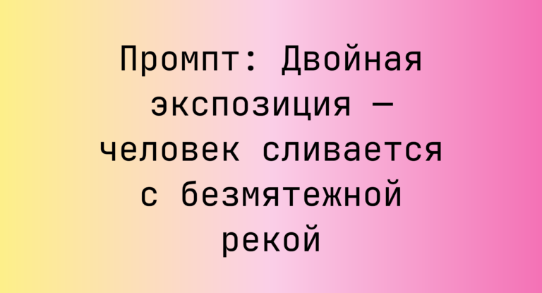 Промпт: Двойная экспозиция — человек сливается с безмятежной рекой