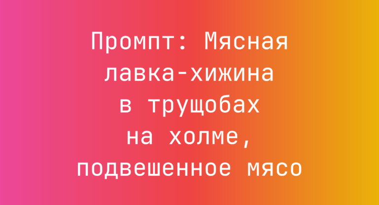 Промпт: Мясная лавка‑хижина в трущобах на холме, подвешенное мясо