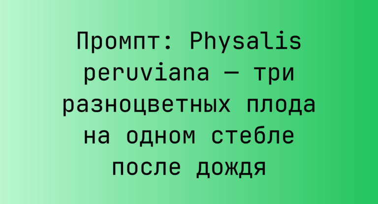Промпт: Physalis peruviana — три разноцветных плода на одном стебле после дождя