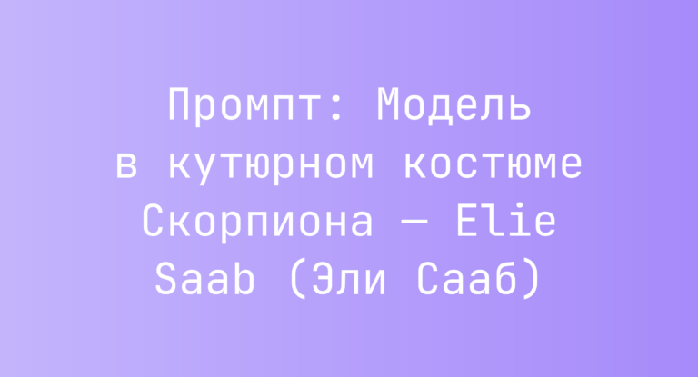 Промпт: Модель в кутюрном костюме Скорпиона — Elie Saab (Эли Сааб)
