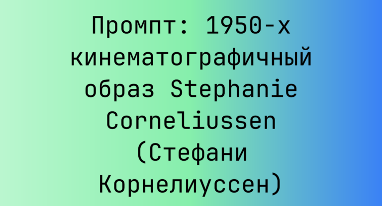 Промпт: 1950-х кинематографичный образ Stephanie Corneliussen (Стефани Корнелиуссен)