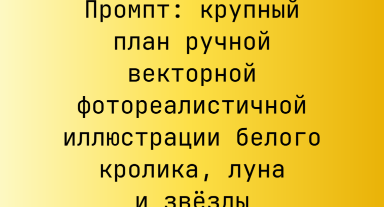 Промпт: крупный план ручной векторной фотореалистичной иллюстрации белого кролика, луна и звезды