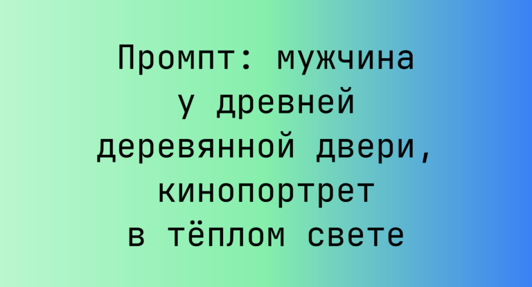 Промпт: мужчина у древней деревянной двери, кинопортрет в теплом свете