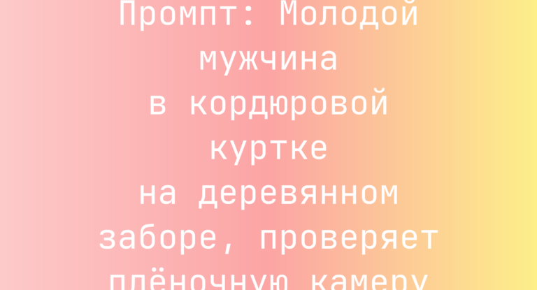 Промпт: Молодой мужчина в кордюровой куртке на деревянном заборе, проверяет пленочную камеру