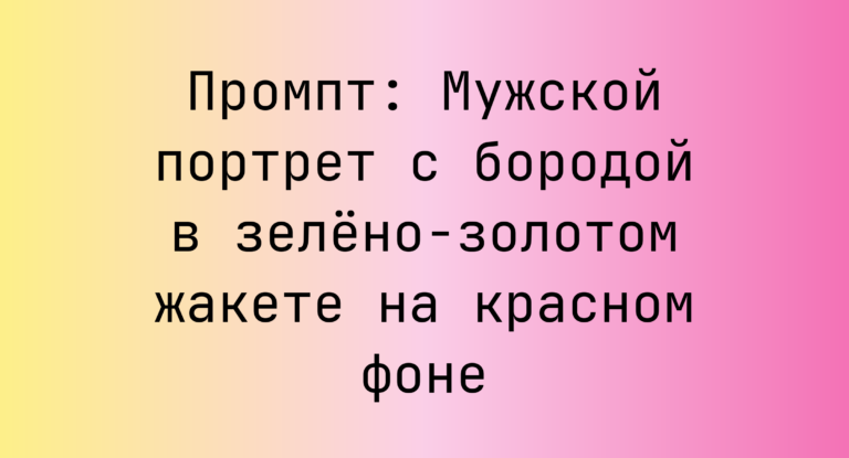 Промпт: Мужской портрет с бородой в зелено-золотом жакете на красном фоне