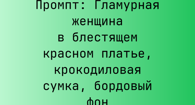 Промпт: Гламурная женщина в блестящем красном платье, крокодиловая сумка, бордовый фон