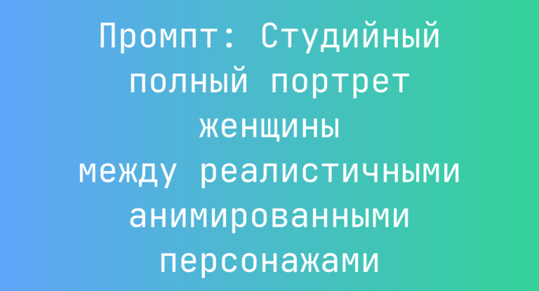 Промпт: Студийный полный портрет женщины между реалистичными анимированными персонажами