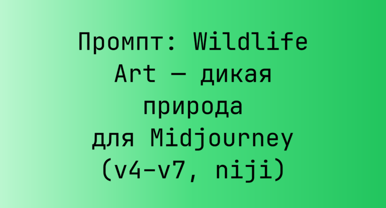 Промпт: Wildlife Art — дикая природа для Midjourney (v4–v7, niji)