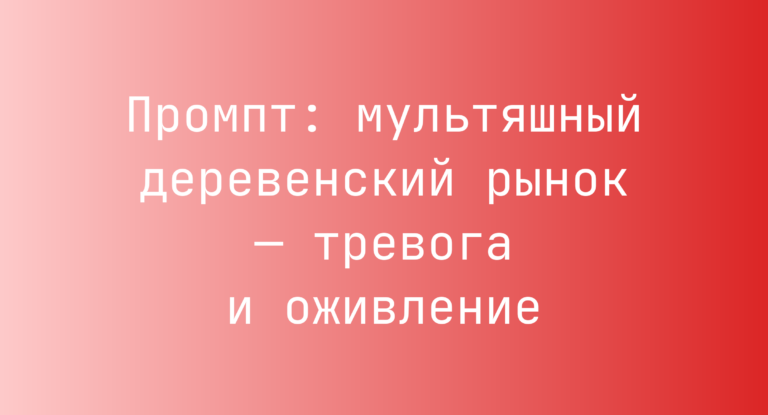 Промпт: мультяшный деревенский рынок — тревога и оживление