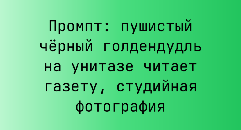 Промпт: пушистый черный голдендудль на унитазе читает газету, студийная фотография