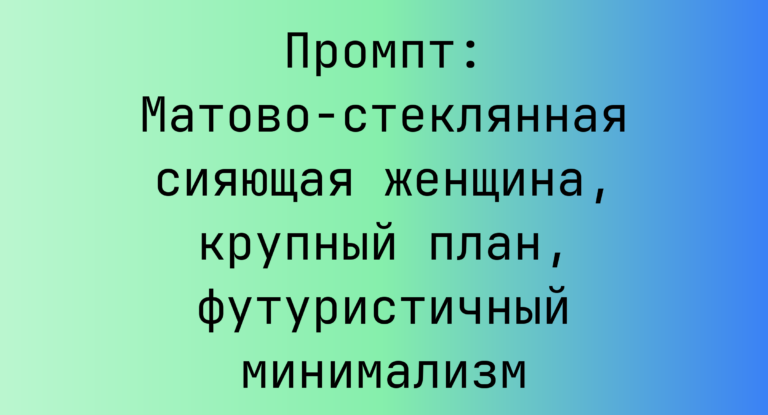 Промпт: Матово-стеклянная сияющая женщина, крупный план, футуристичный минимализм