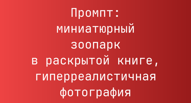 Промпт: миниатюрный зоопарк в раскрытой книге, гиперреалистичная фотография