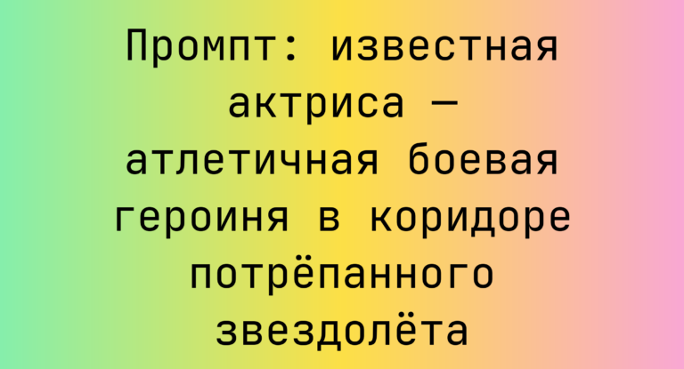 Промпт: известная актриса — атлетичная боевая героиня в коридоре потрепанного звездолета