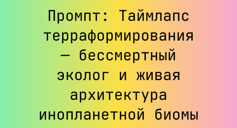 Промпт: Таймлапс терраформирования — бессмертный эколог и живая архитектура инопланетной биомы