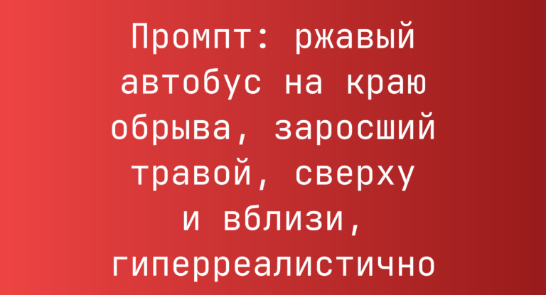 Промпт: ржавый автобус на краю обрыва, заросший травой, сверху и вблизи, гиперреалистично