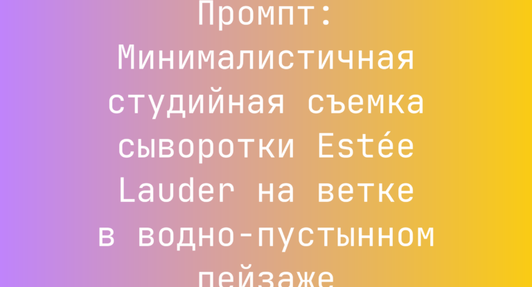 Промпт: Минималистичная студийная съемка сыворотки Estée Lauder на ветке в водно-пустынном пейзаже