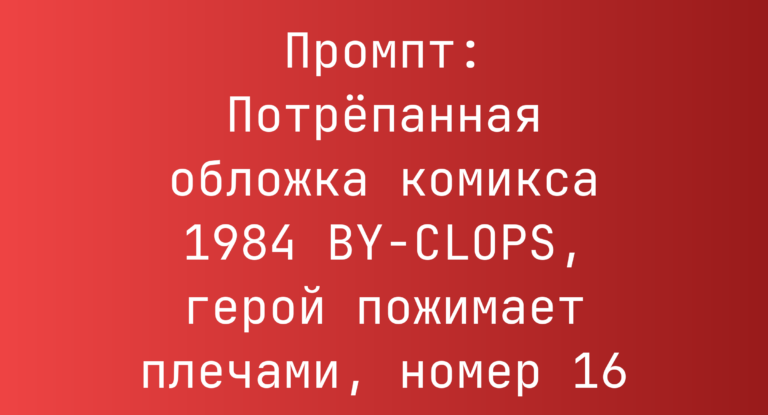 Промпт: Потрепанная обложка комикса 1984 BY-CLOPS, герой пожимает плечами, номер 16